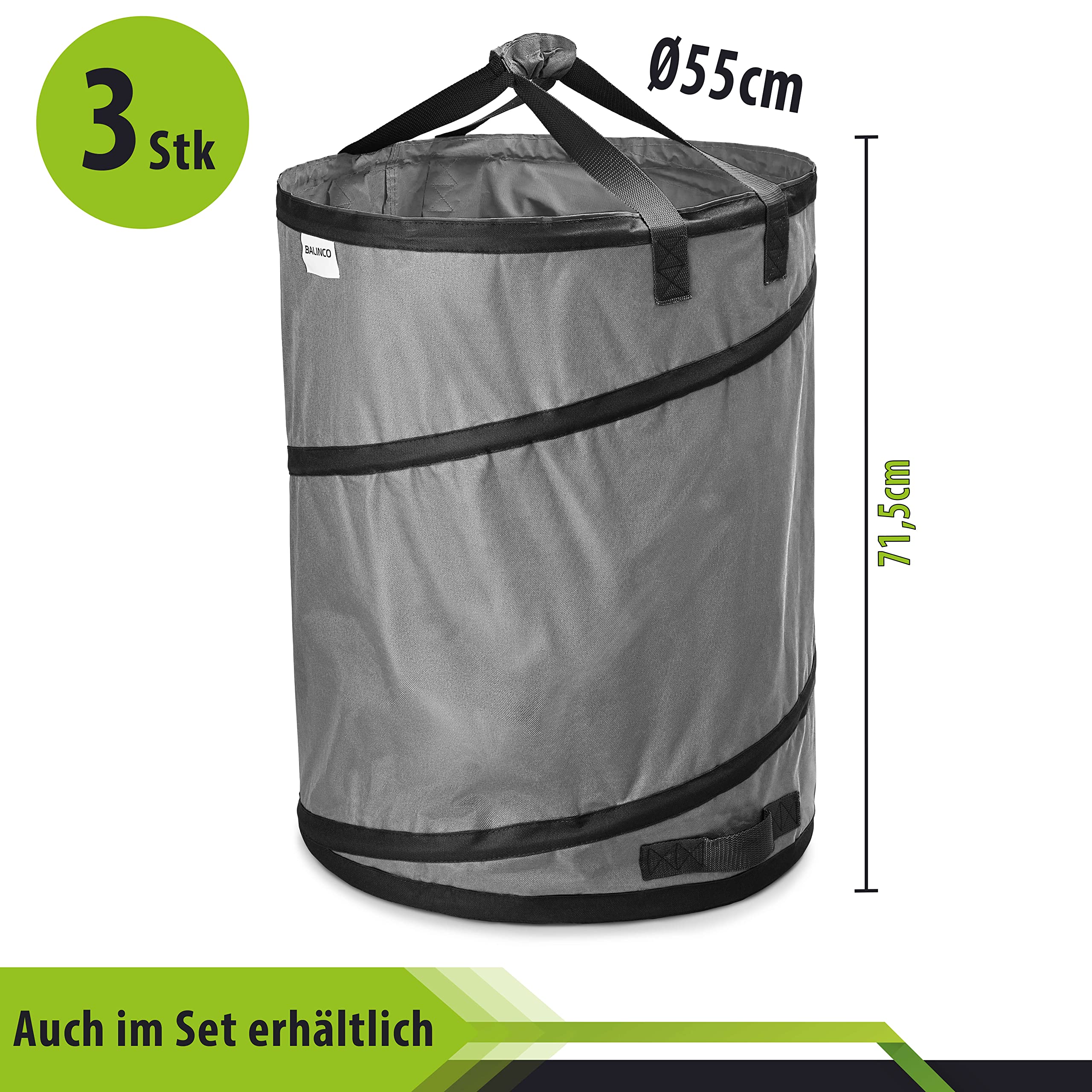 Jolof Store 3x 170L Pop-Up Garden Waste Sacks – Robust Grey Leaf Bags
