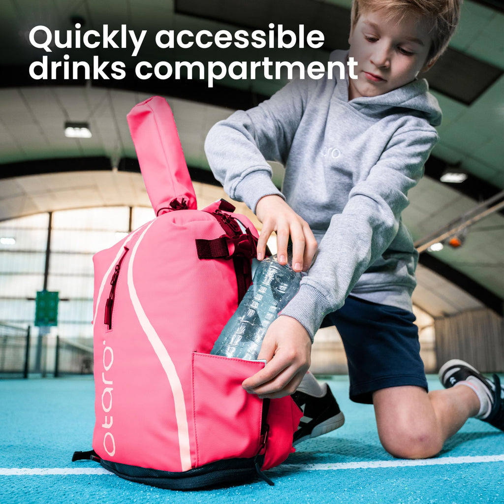 Otaro Kids Tennis Backpack – Pink Racket Bag with Shoe Compartment