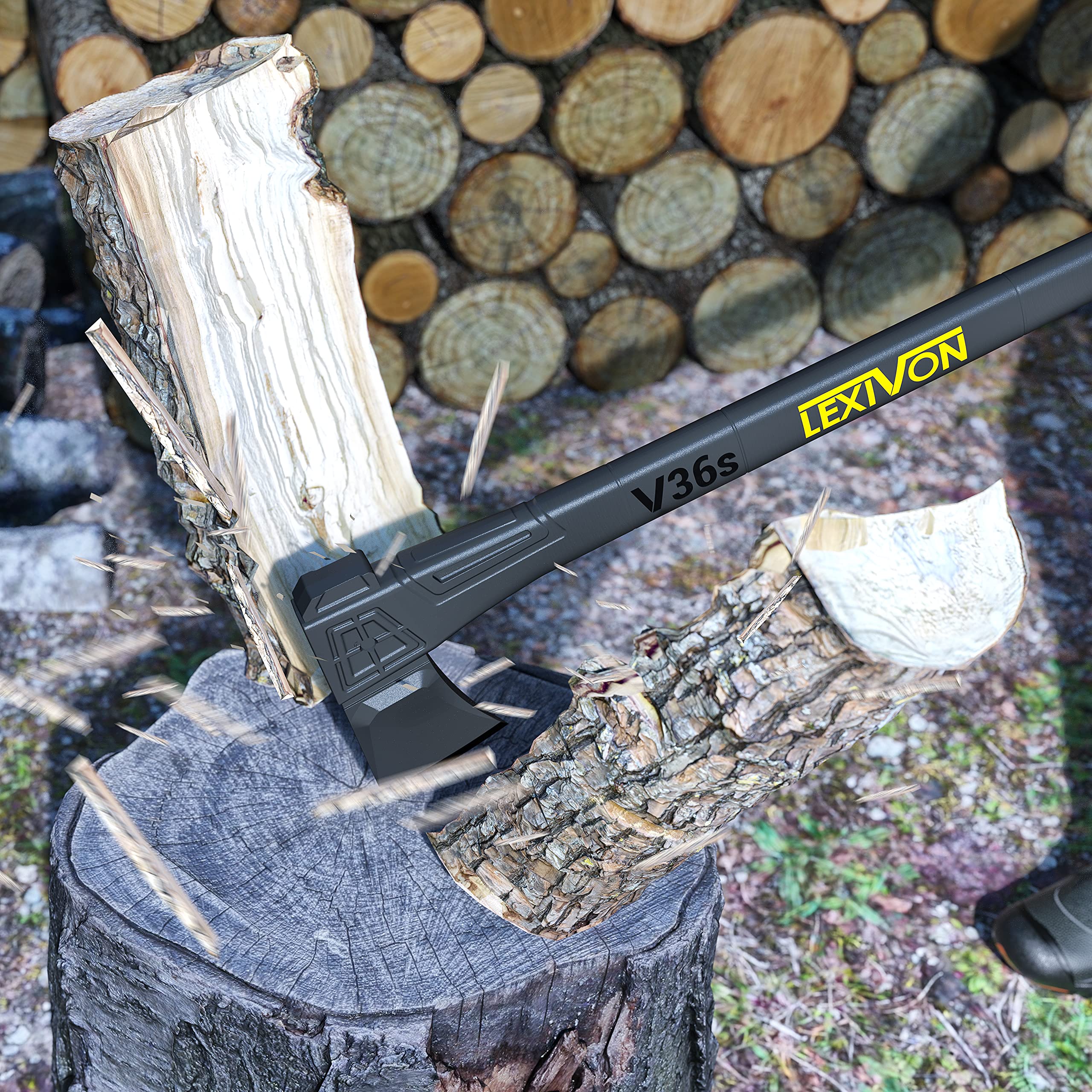 LEXIVON 36" Camping Axe | Carbon Steel Wood Splitting Hatchet with TPR Grip
