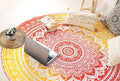 Raajsee Orange Mandala Round Beach Tapestry – 50" Cotton Boho Blanket