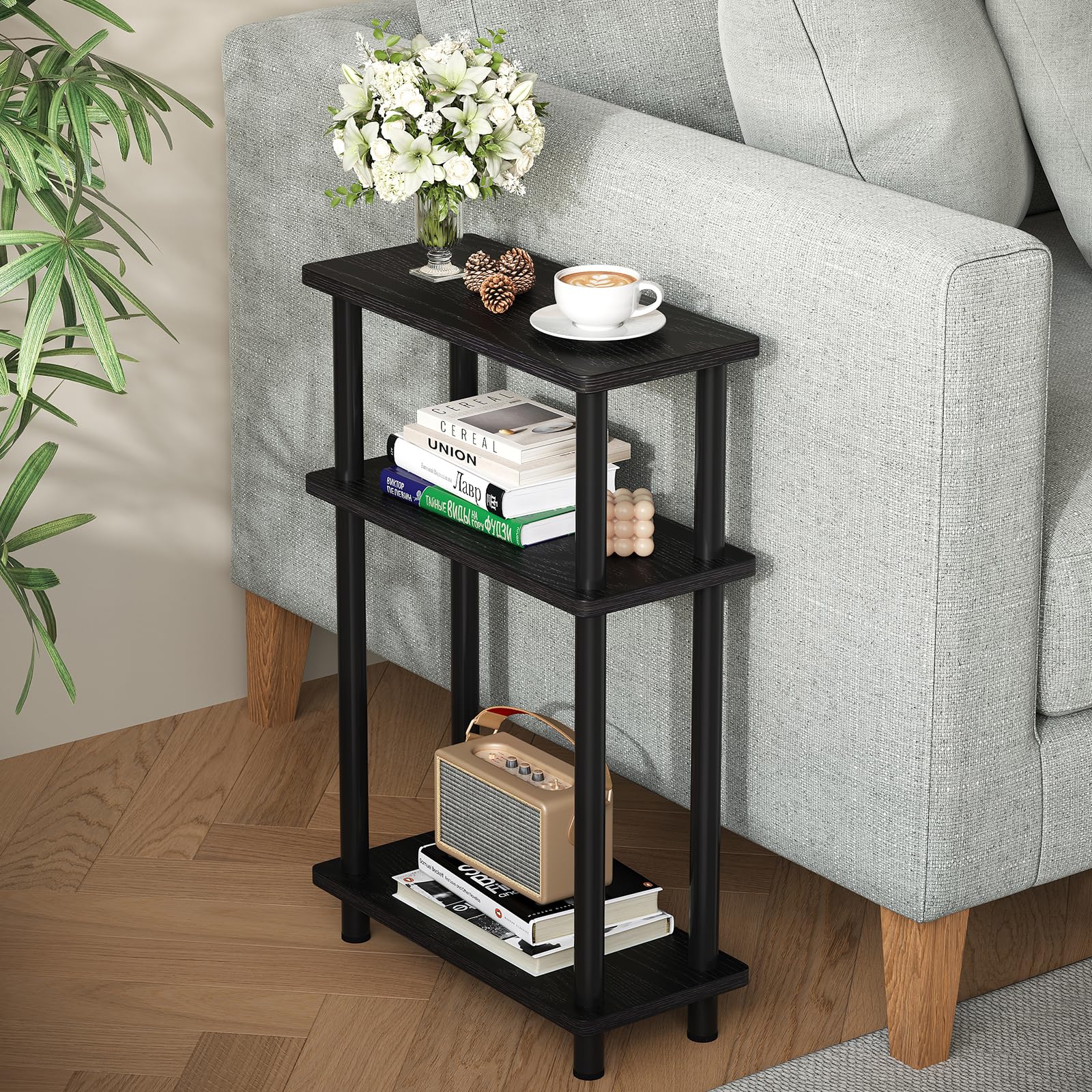 APICIZON Narrow Side Table | 3-Tier Slim End Table with Magazine Rack