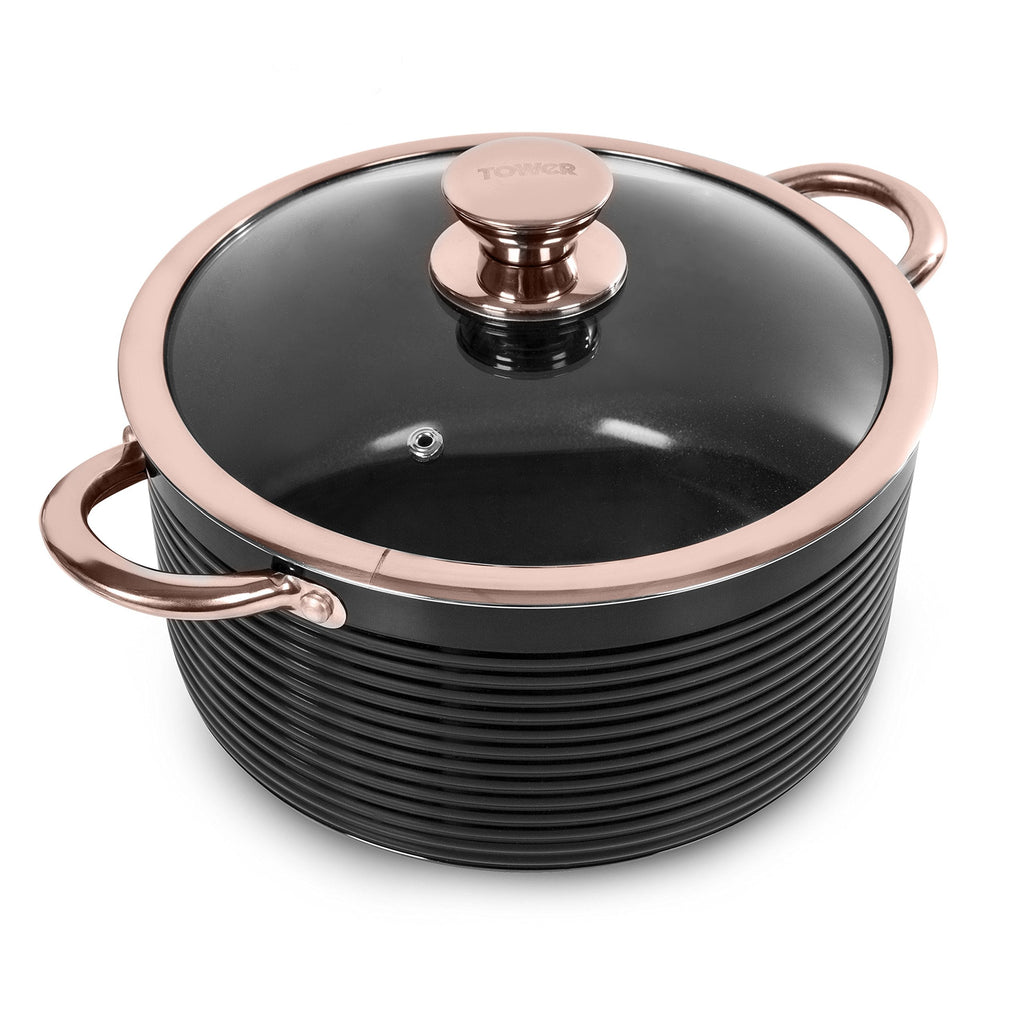 Tower Linear Casserole Dish with Lid | Non-Stick Aluminium, 4L - Rose Gold