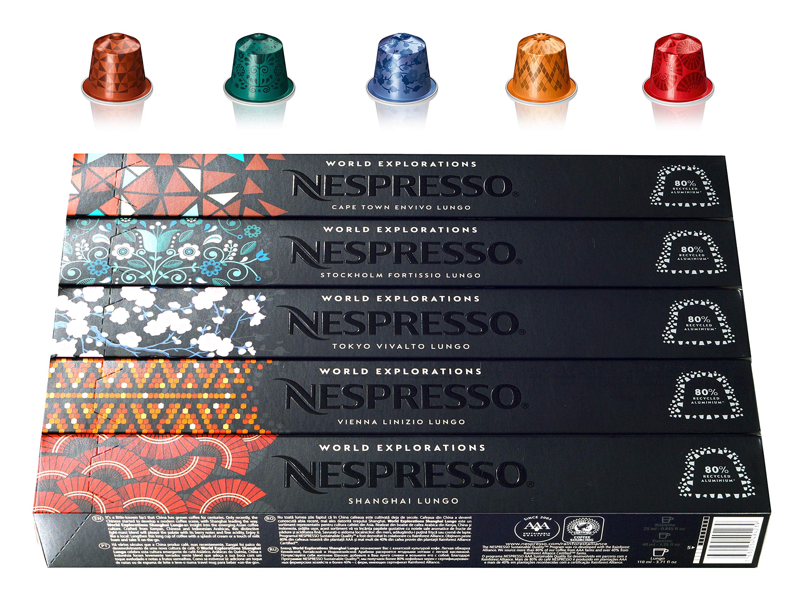 Nespresso World Explorations Lungo Coffee Pods - 50 Capsule Variety Pack