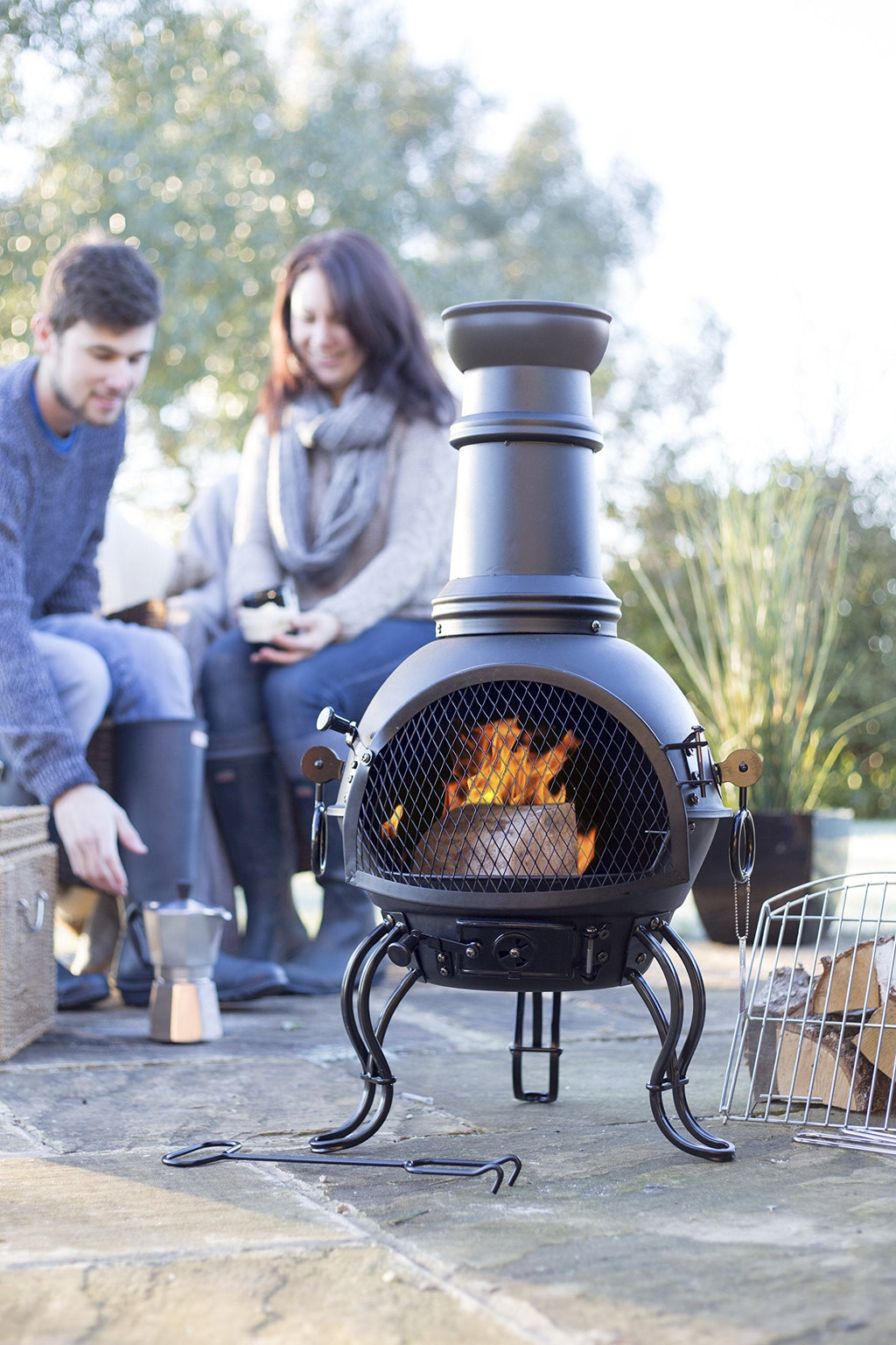 La Hacienda Murcia Medium Steel Chimenea with BBQ Grill and Rain Lid