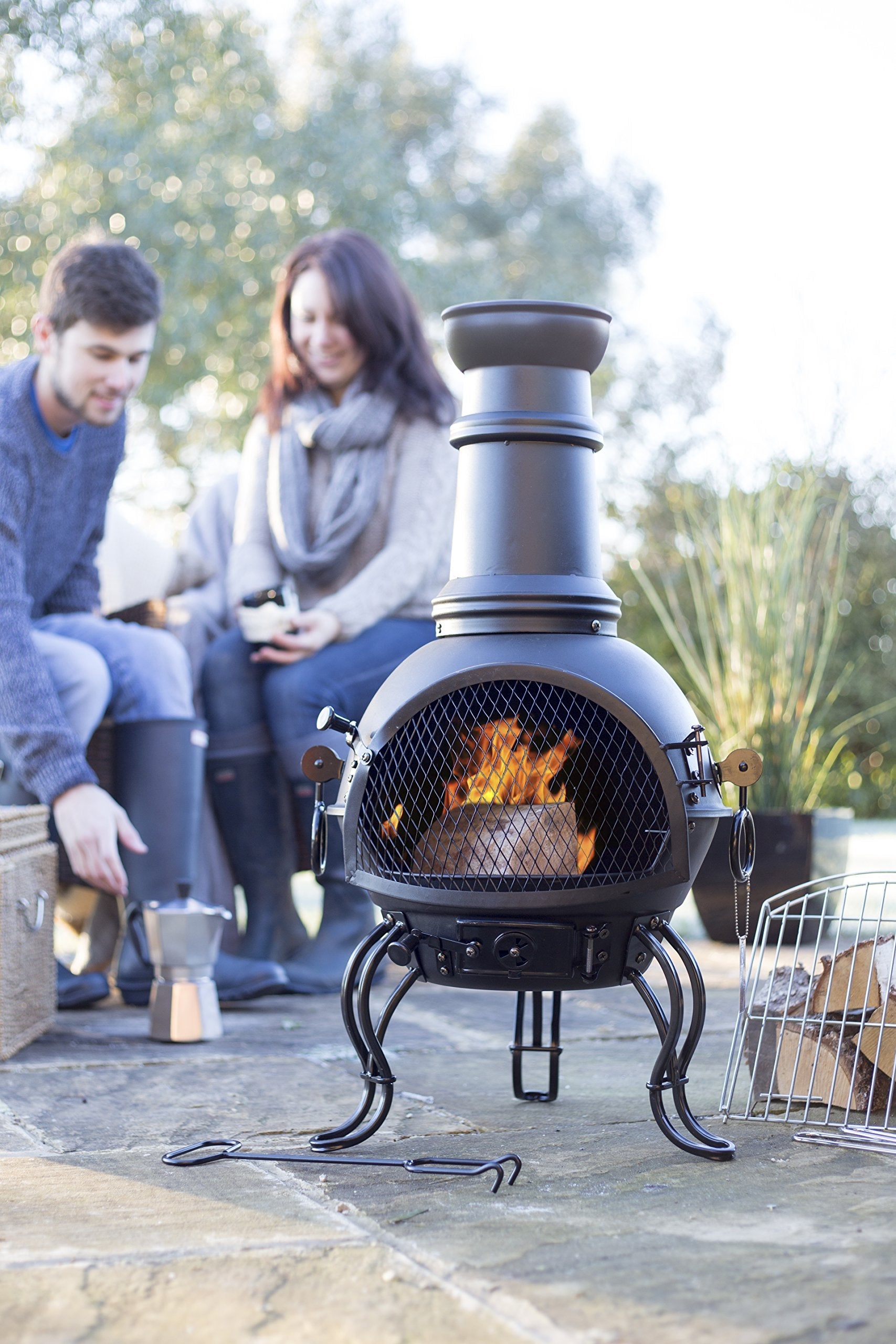 La Hacienda Murcia Medium Steel Chimenea with BBQ Grill and Rain Lid