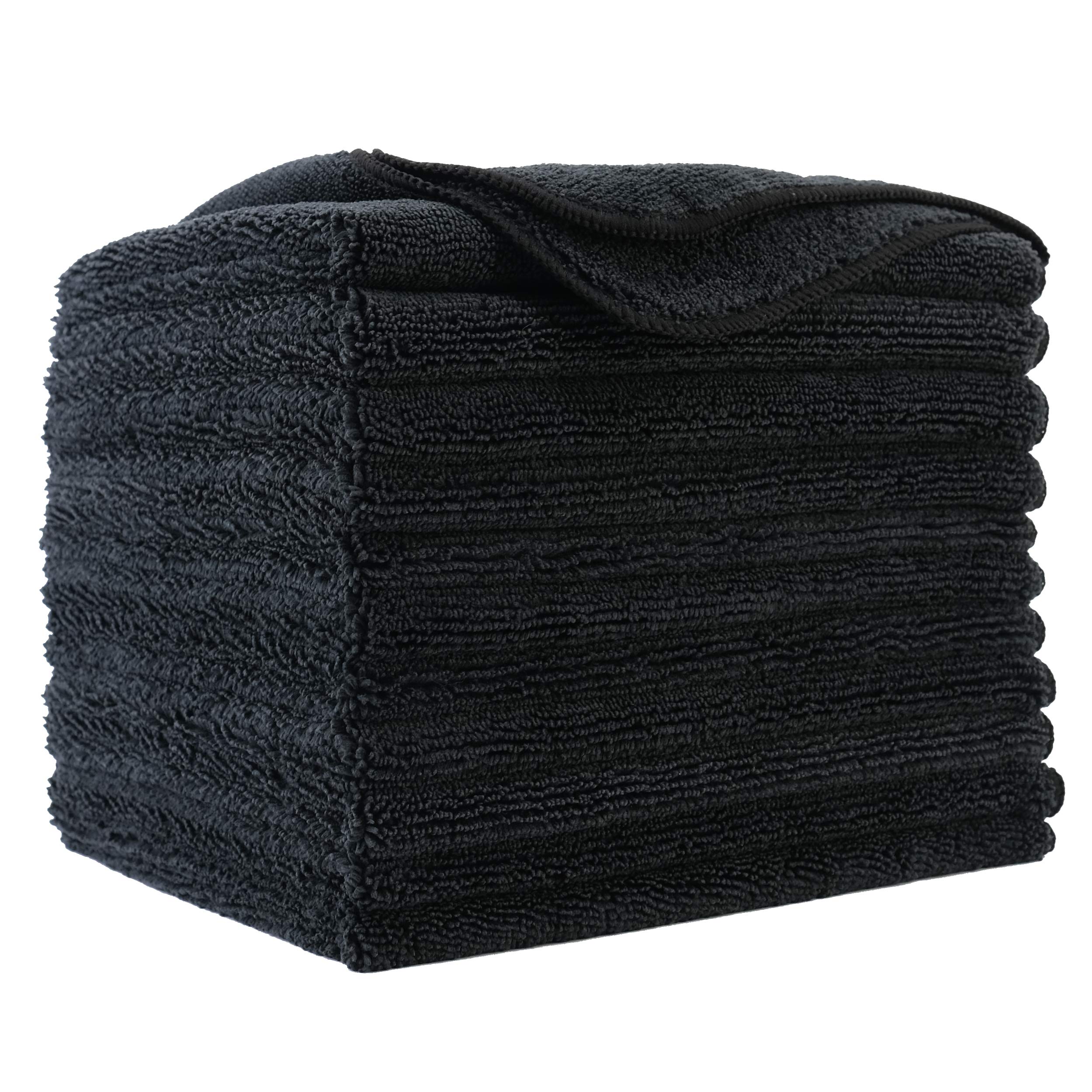 Polyte Premium Microfiber Cleaning Towels | 12 Pack | 40x40cm Black