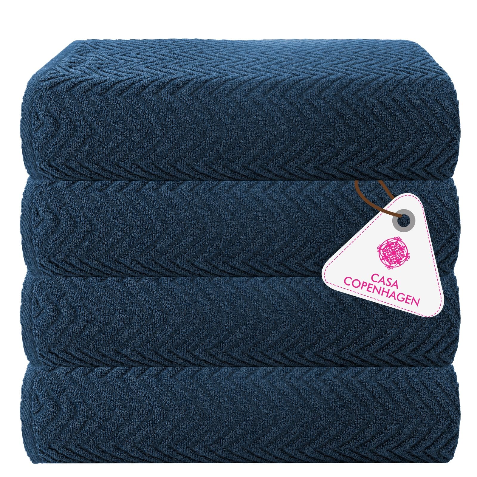 CASA COPENHAGEN 4 Piece Cotton Bath Towel Set | Navy Blue, 550 GSM