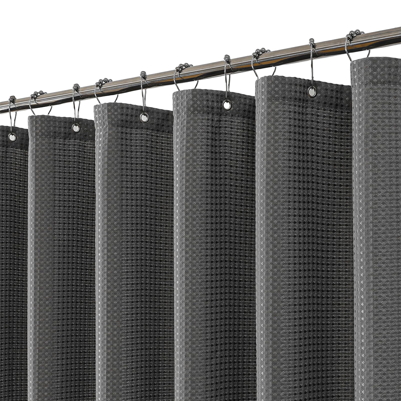 meioro Dark Grey Waffle Weave Shower Curtain – Heavyweight Fabric with Hooks