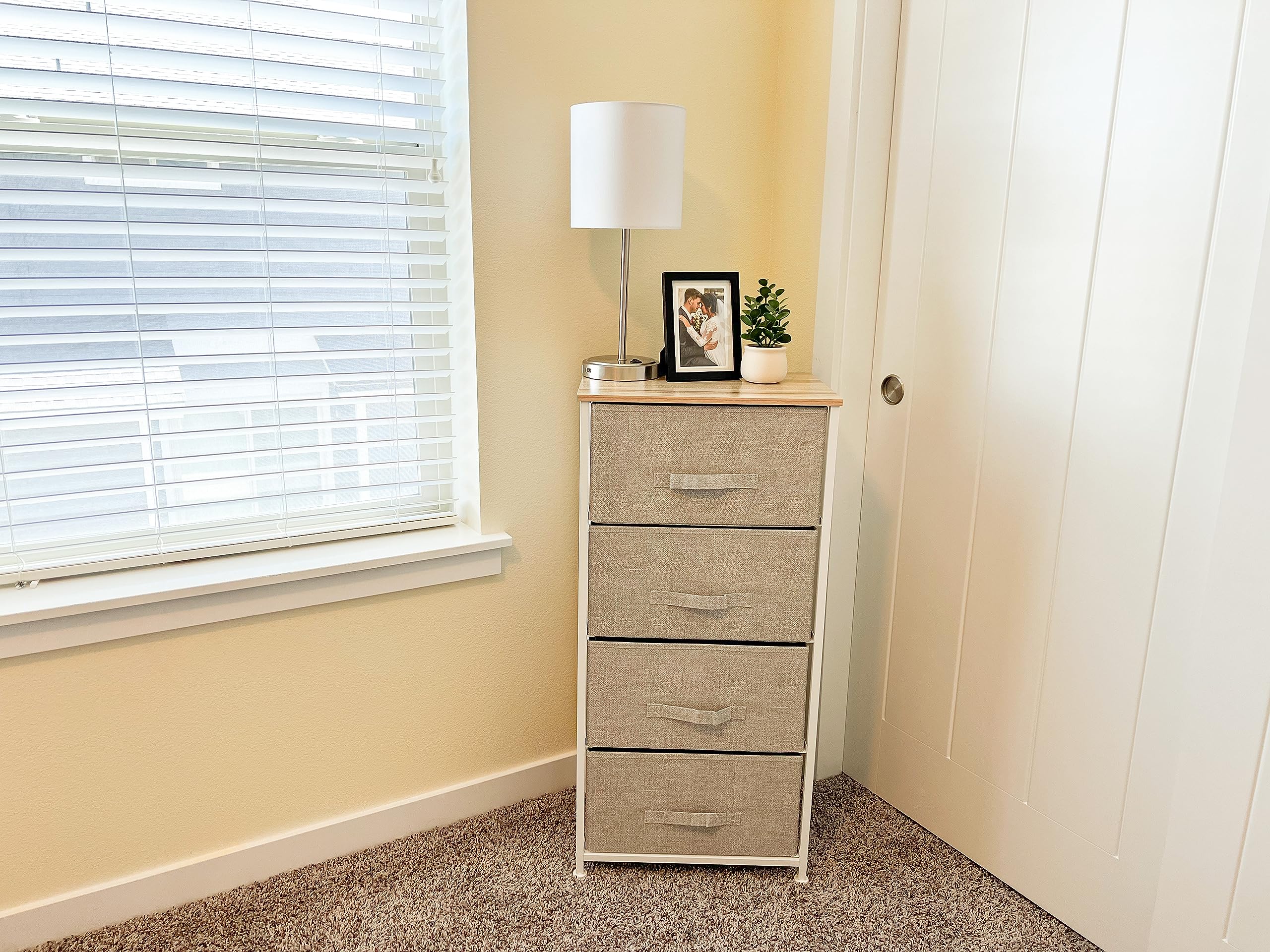 YITAHOME 4-Drawer Fabric Dresser | Storage Chest with Wood Top, Light Grey