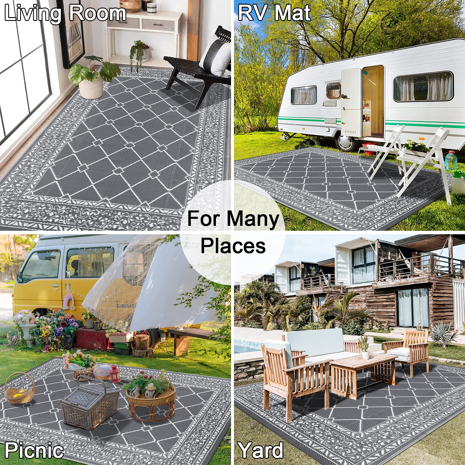 Enyhom Reversible Outdoor Rug – 180x270cm Waterproof Plastic Patio Mat