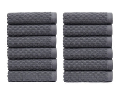 COTTON CRAFT Waffle Weave Wash Cloths - 12 Pack Grey Ringspun Cotton