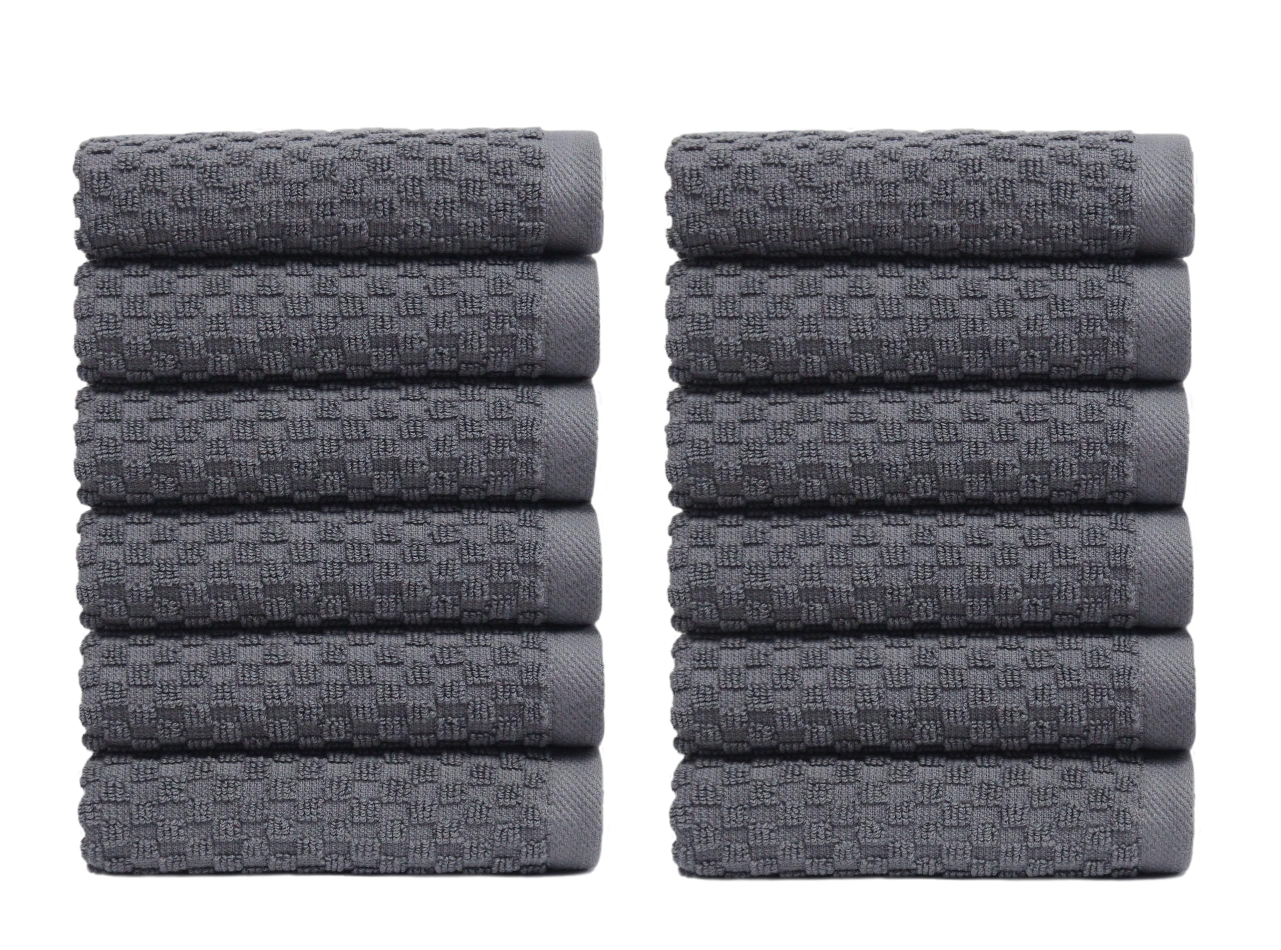 COTTON CRAFT Waffle Weave Wash Cloths - 12 Pack Grey Ringspun Cotton