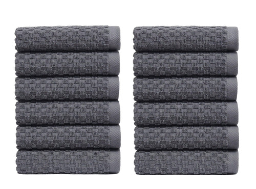 COTTON CRAFT Waffle Weave Wash Cloths - 12 Pack Grey Ringspun Cotton