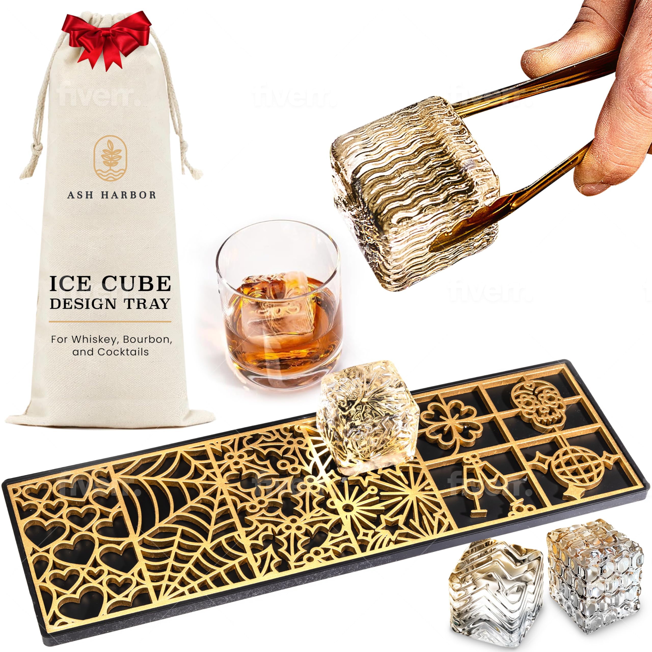 Ash Harbor Ice Designer Tray – Aluminum Whiskey Ice Cube Stamp Mold
