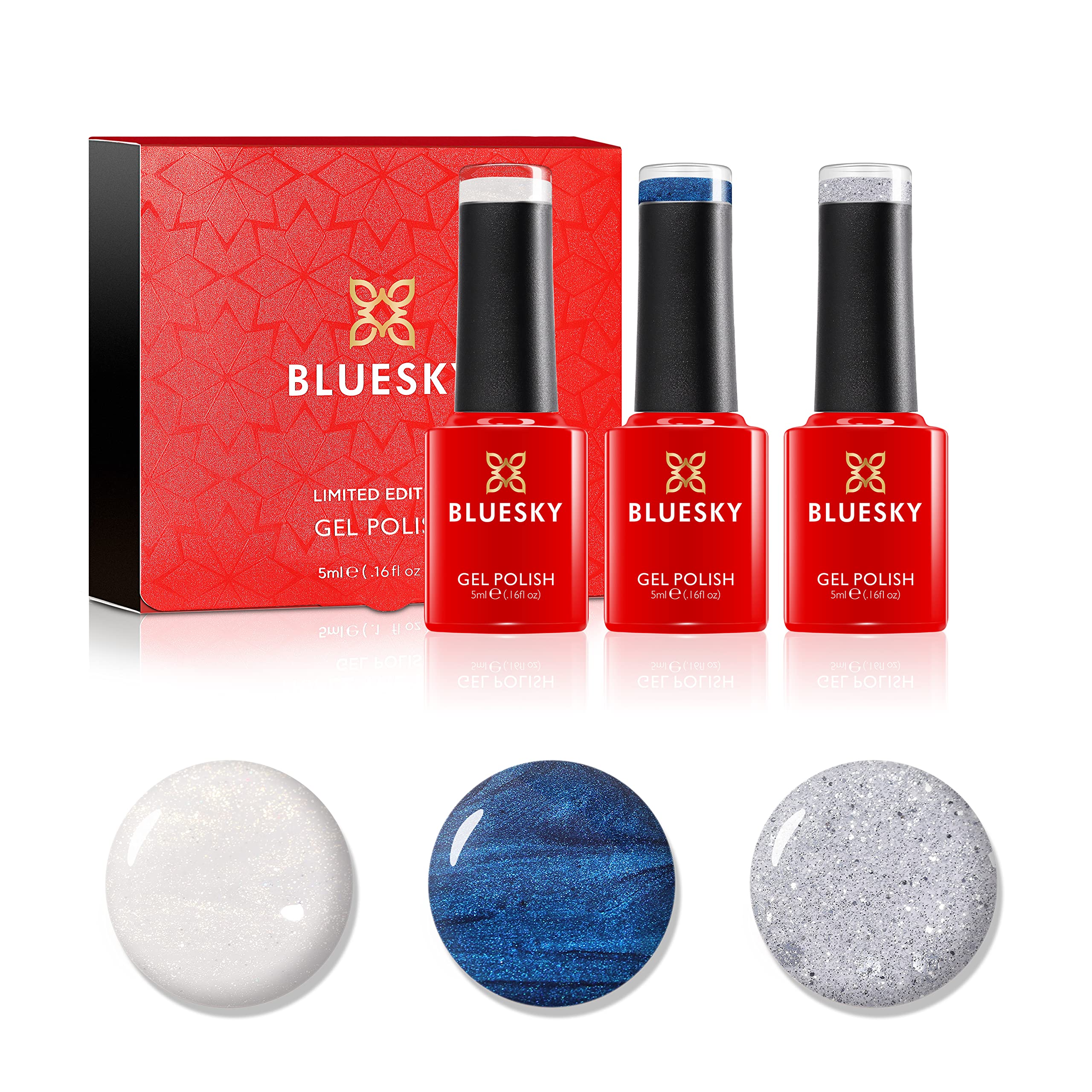 Bluesky Gel Nail Polish Set - Let it Snow - Blue, White & Silver Glitter - 3 Pack