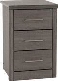 Seconique Lisbon 3 Drawer Bedside Table | Black Wood Grain Finish