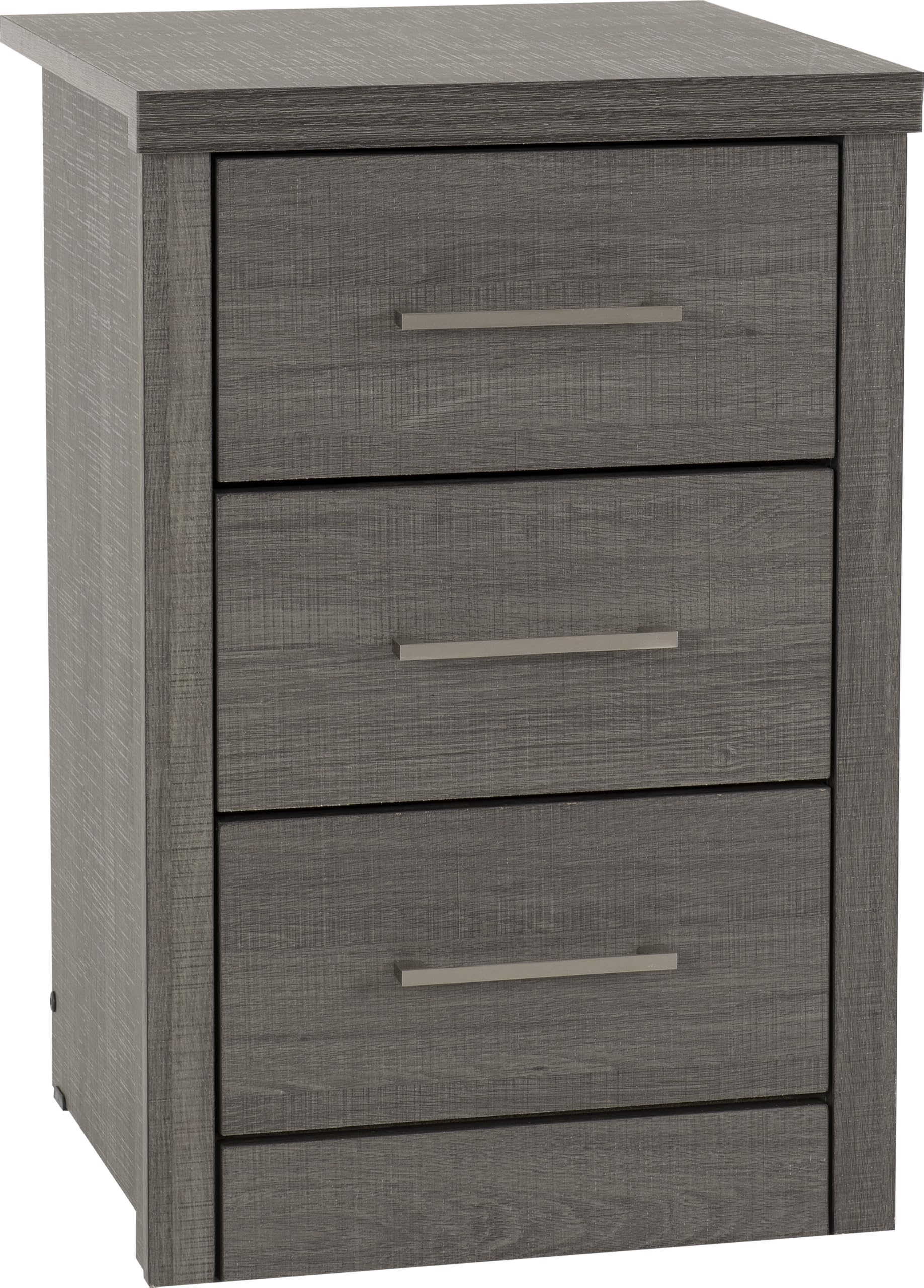 Seconique Lisbon 3 Drawer Bedside Table | Black Wood Grain Finish