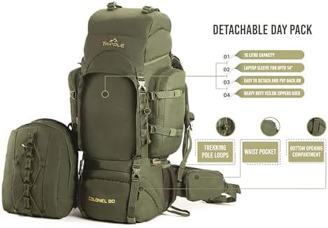 Tripole Colonel Internal Frame Rucksack | Hiking Backpack with Daypack