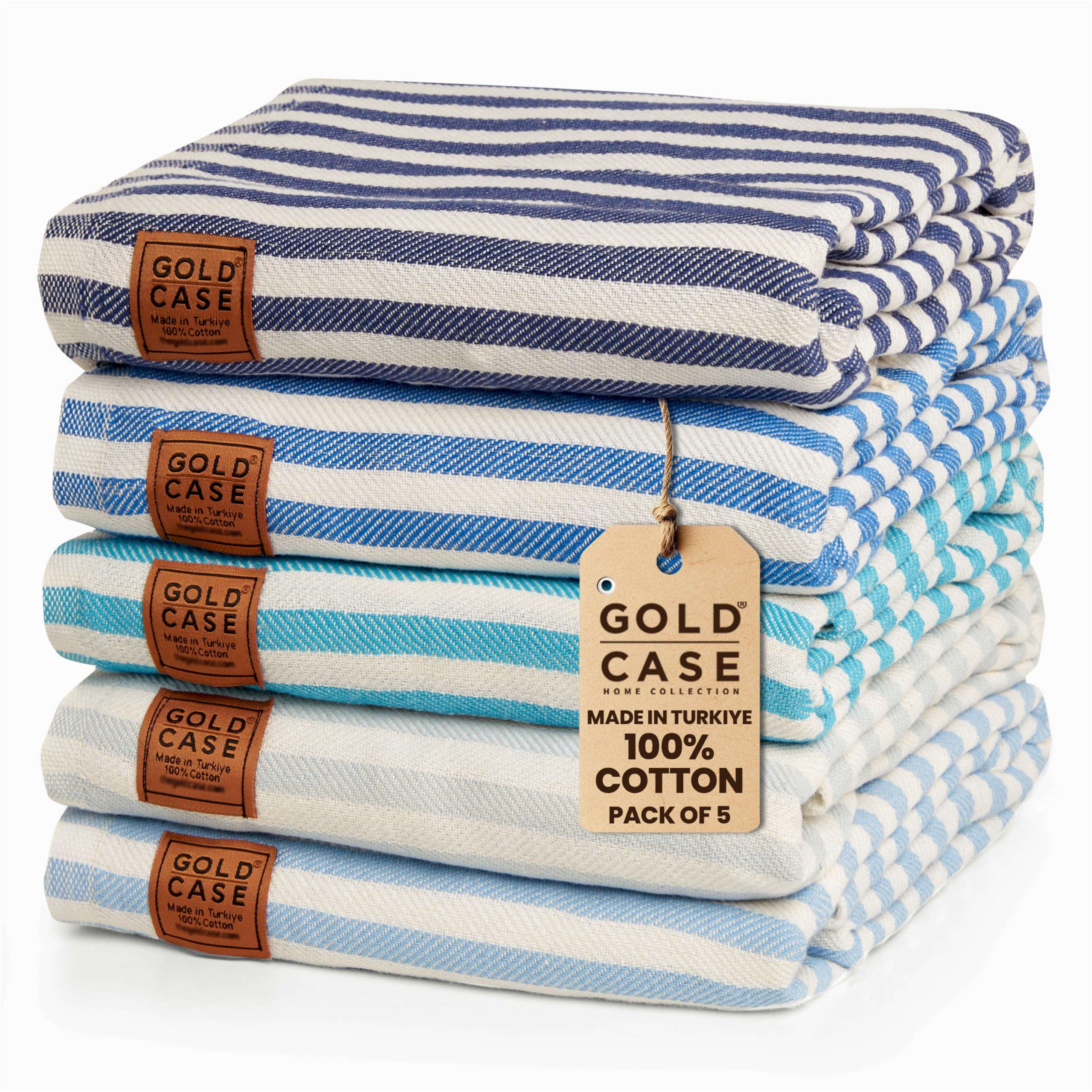GOLD CASE Turkish Beach Towels - Set of 5 XXL 100% Cotton Peshtemal