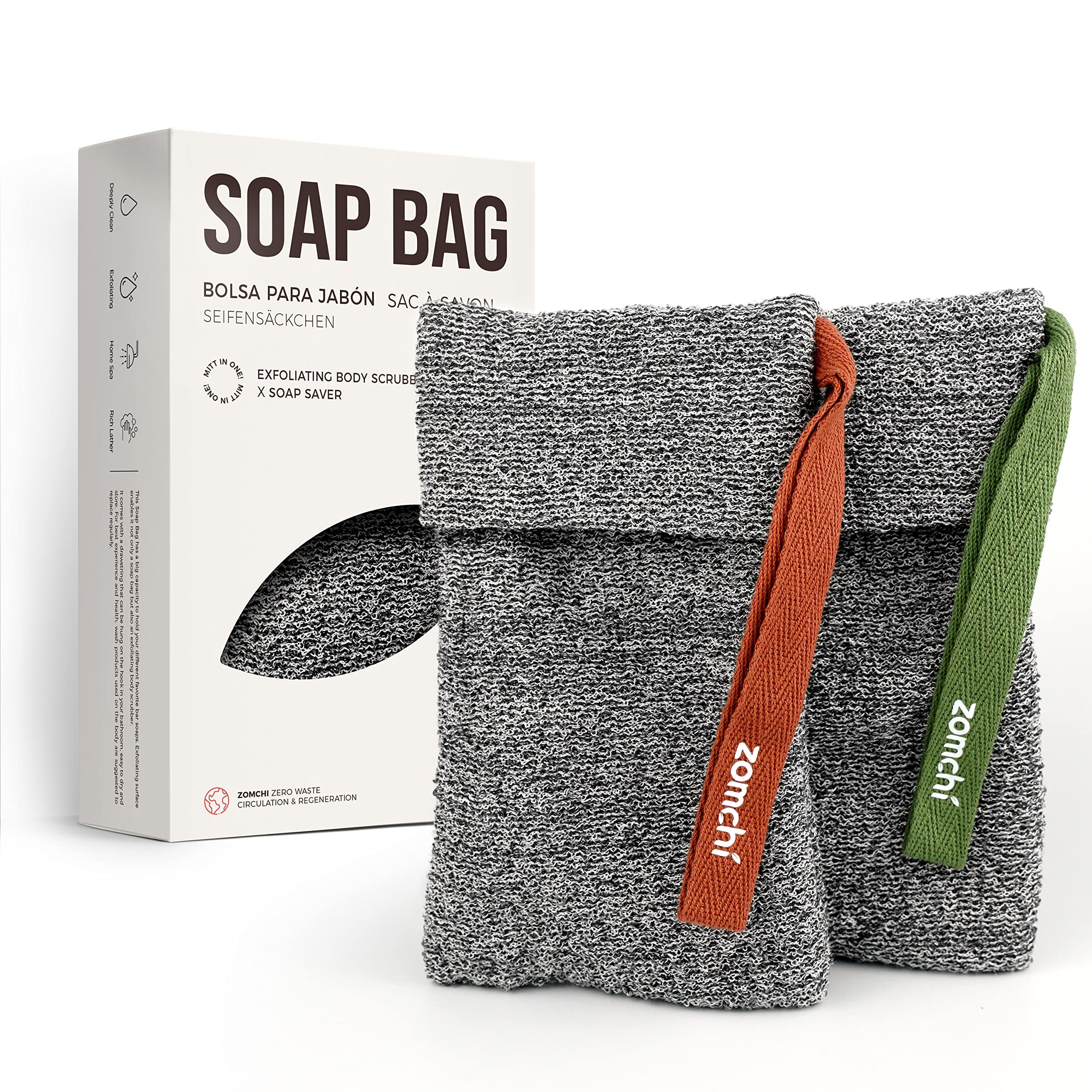 ZOMCHI 2-Piece Nylon Soap Bag | Exfoliating Soap Saver Pouch for Shower