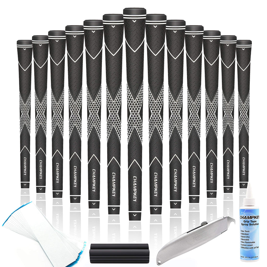 CHAMPKEY Rubber Golf Grips 13 Pack - Oversize Club Repair Kit | Black