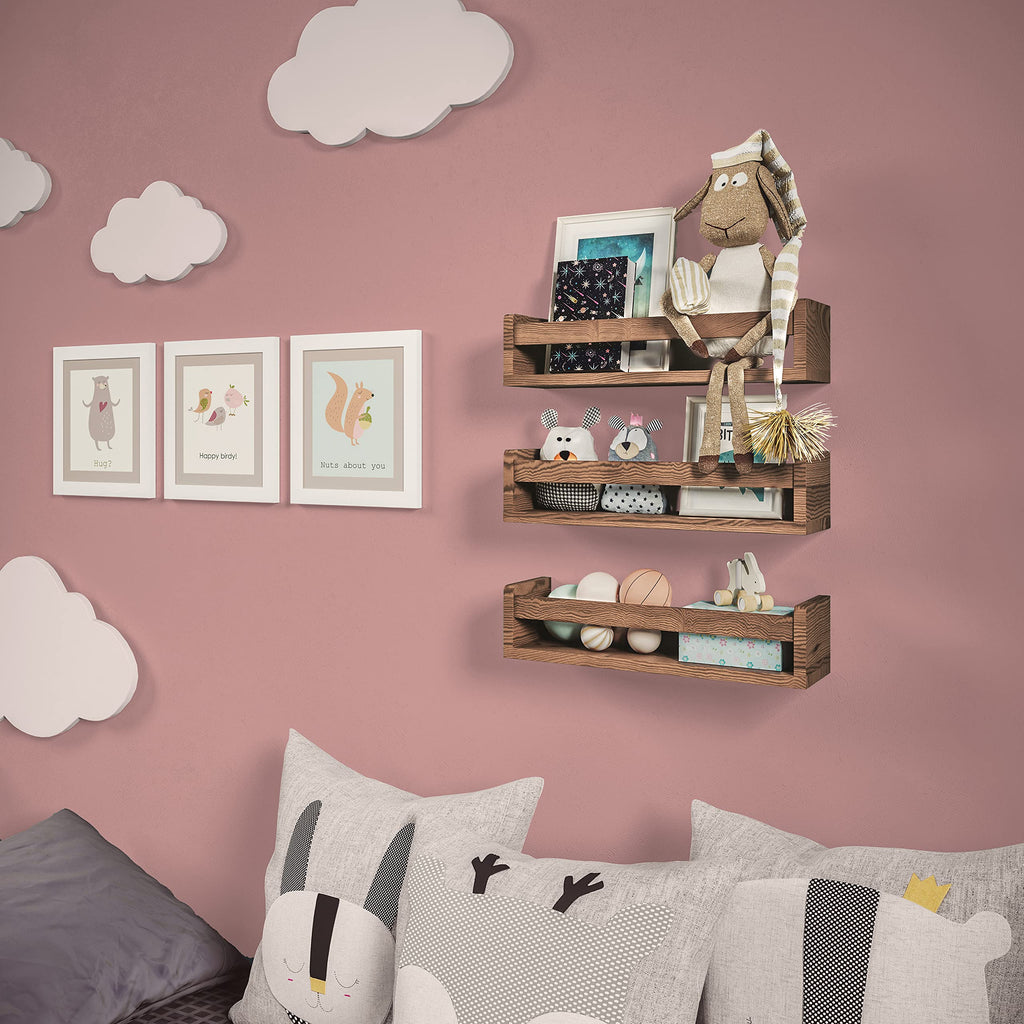 Nature Supplies Set of 3 Nursery Shelves | Wooden Floating Bookshelves