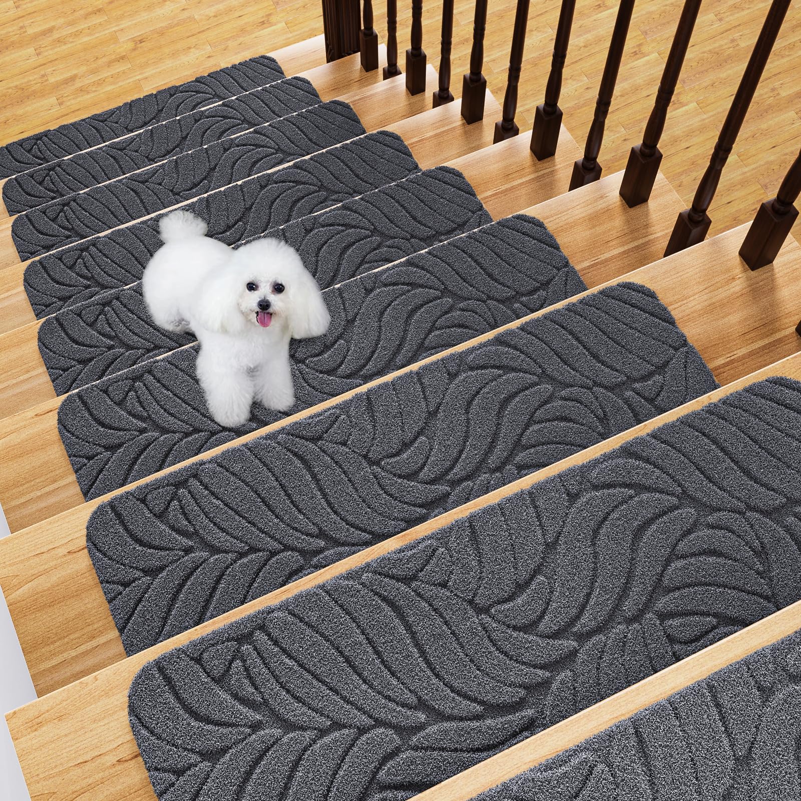 Fixmend Non-Slip Stair Treads – 15-Pack Washable Carpet Runners, Grey