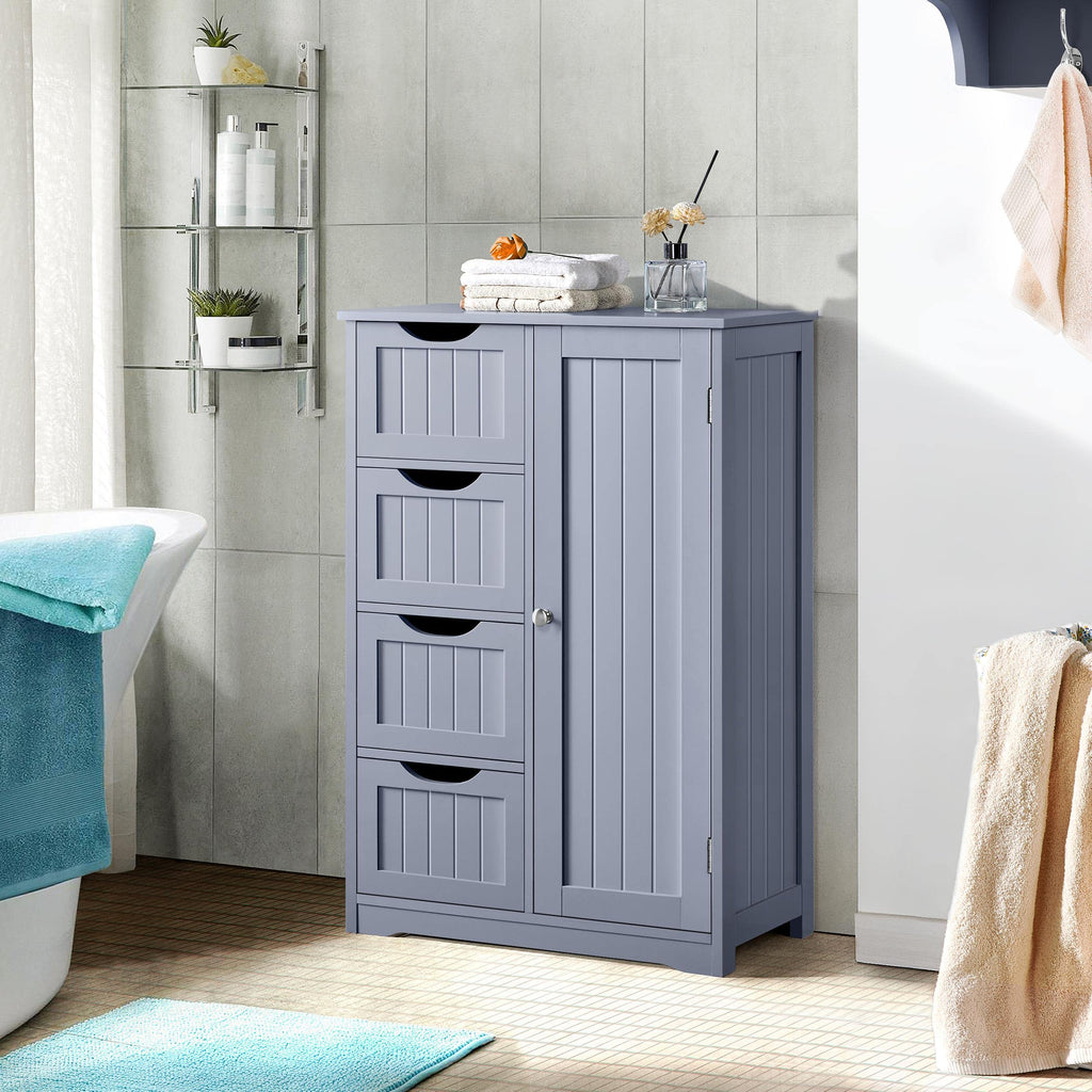 Yaheetech Bathroom Floor Cabinet, 4 Drawers & Door, Adjustable Shelf Gray - image 2