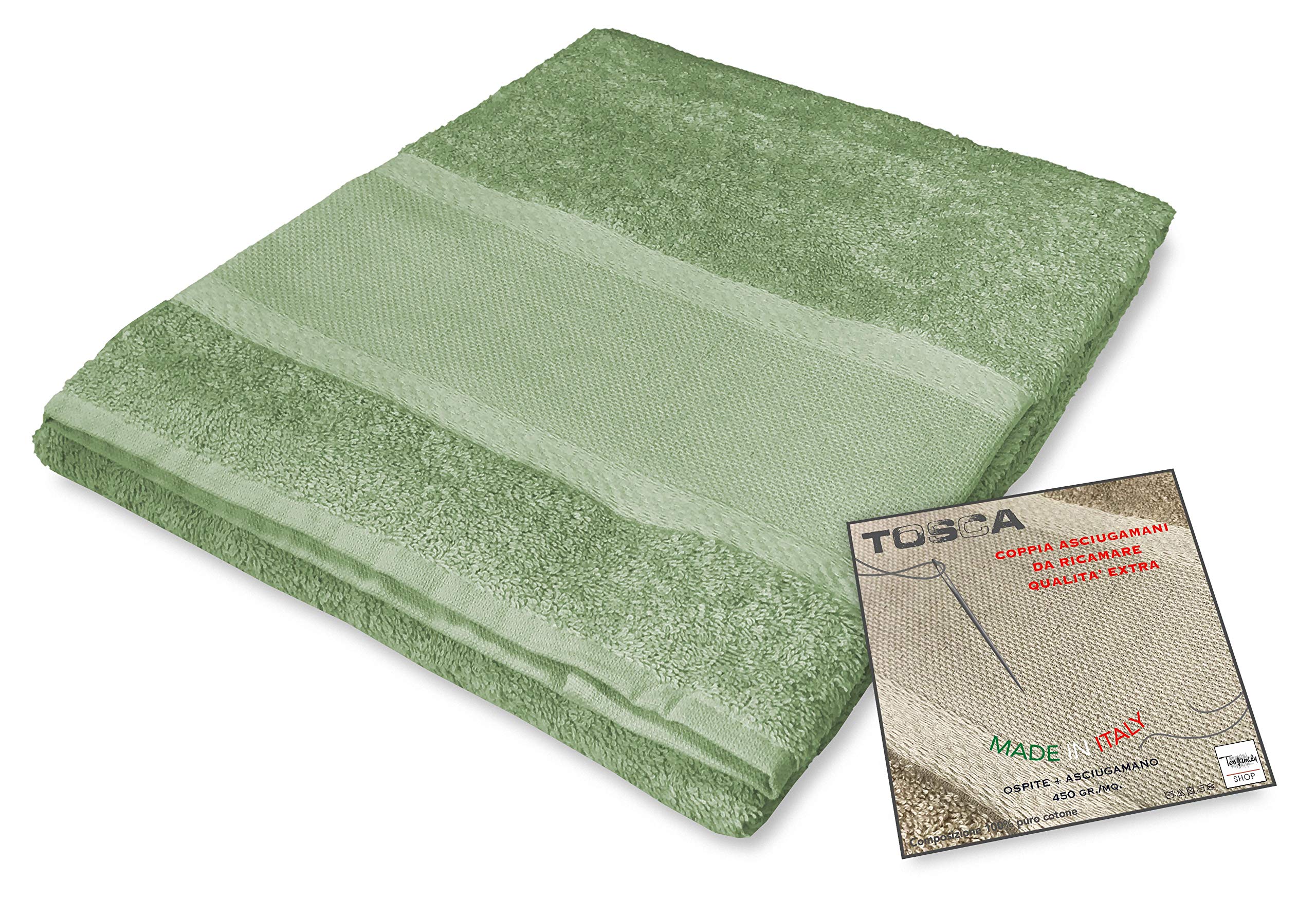 Tex Family Tosca Cotton Towel Set with Aida Canvas for Embroidery - Green