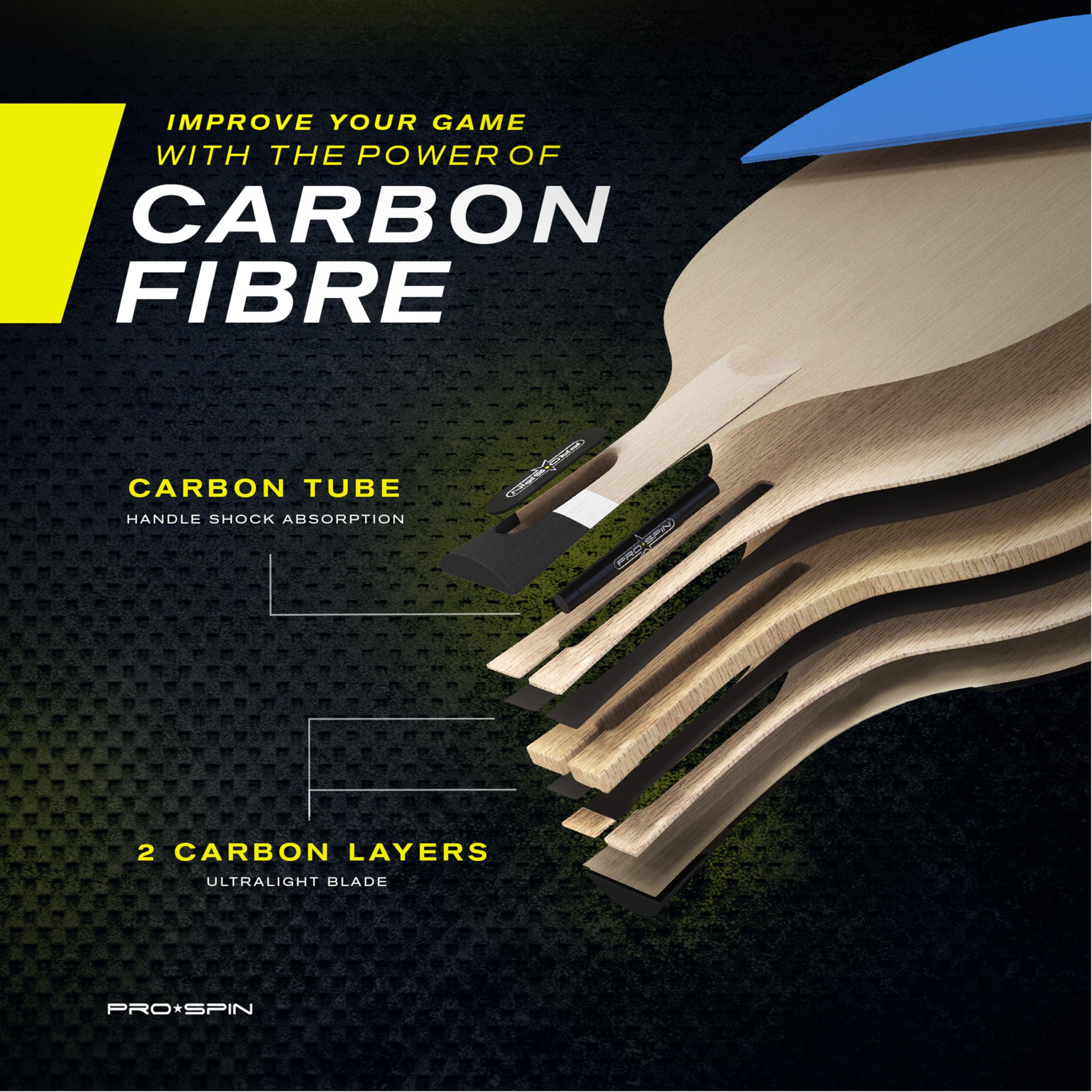PRO-SPIN Carbon Table Tennis Bat – 7-Ply Blade with ITTF Approved Rubber