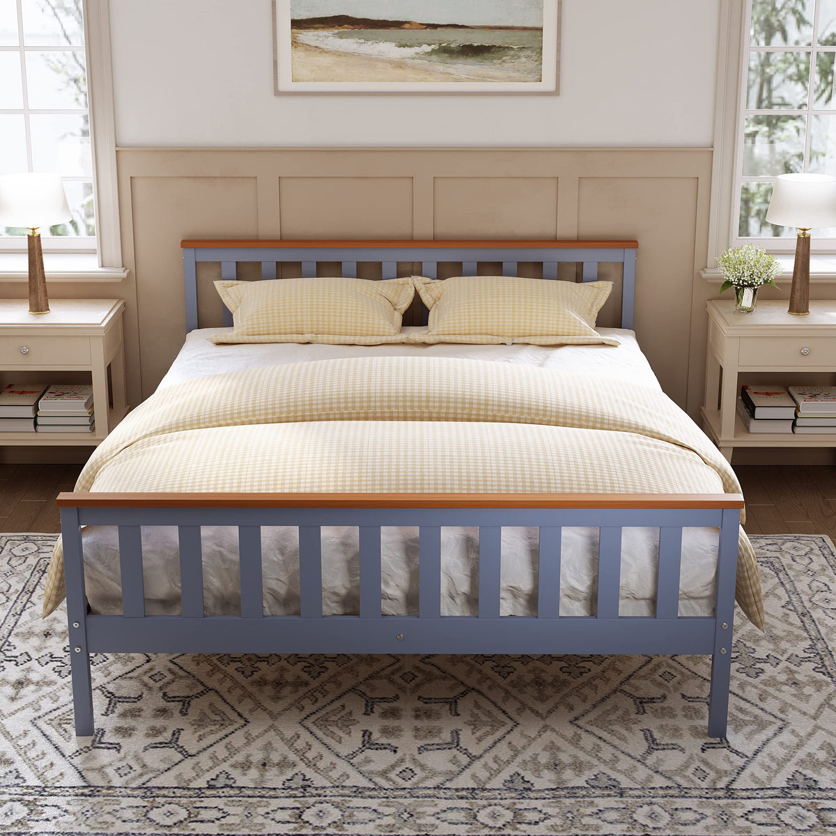 ELEGANT King Solid Wood Bed Frame with Slatted Headboard 5ft, 150x200cm - image 3