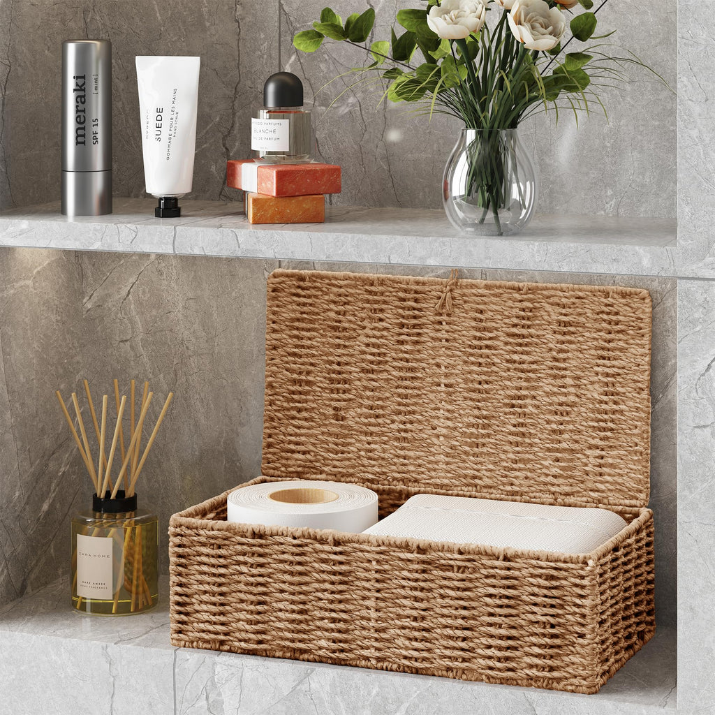 Vagusicc Storage Boxes with Lid, Handwoven Set of 2 Wicker Storage Baskets for Organizing, Nesting Storage Basket for Shelves - image 5