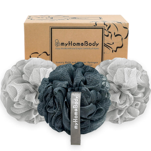 myHomeBody Large 70g Charcoal Loofah Sponge - Exfoliating Shower Pouf
