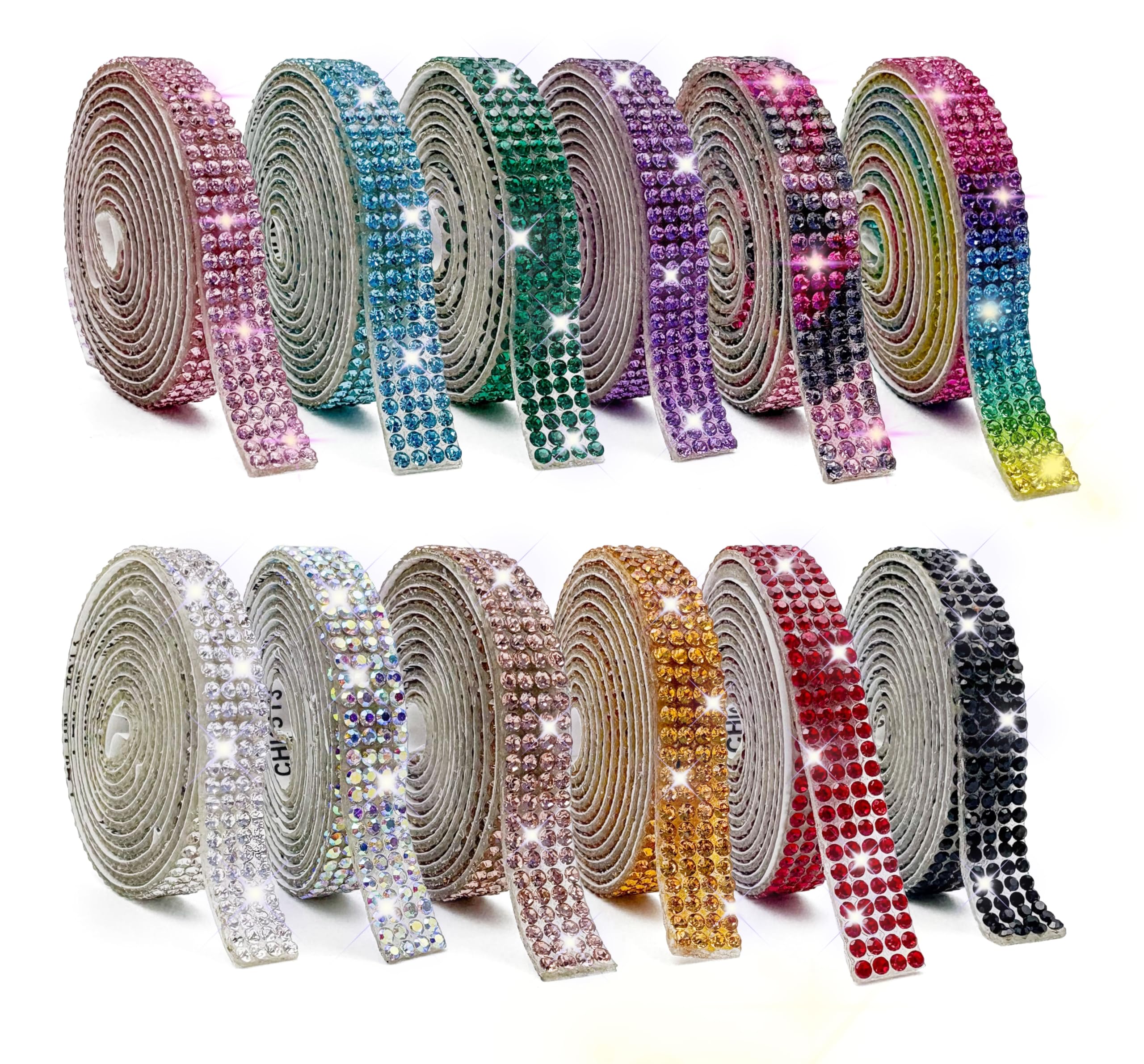 12 Rolls Self-Adhesive Rhinestone Ribbon – 12 Yards DIY Trim