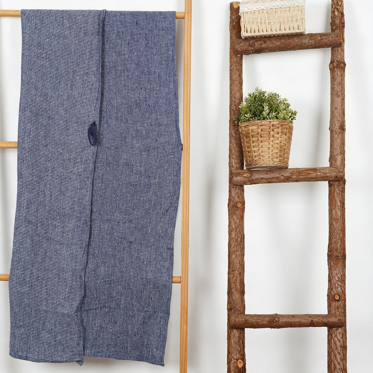 HSOFTIFY 100% Pure Linen Waffle Weave Bath Towel with Hanging Loop, Blue - image 1