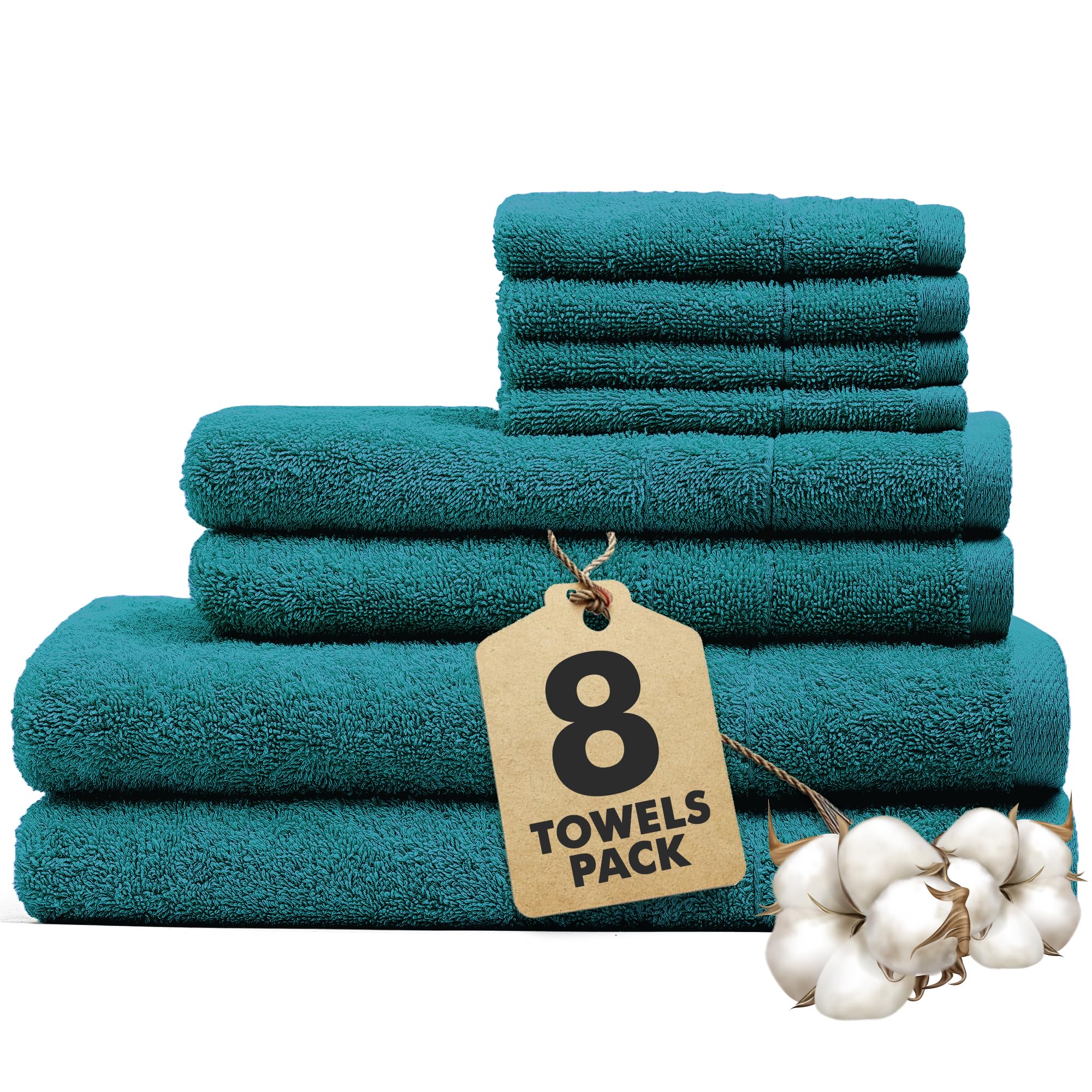 Novo Home 8-Piece Cotton Bath Towel Set – Soft & Quick Dry, Teal