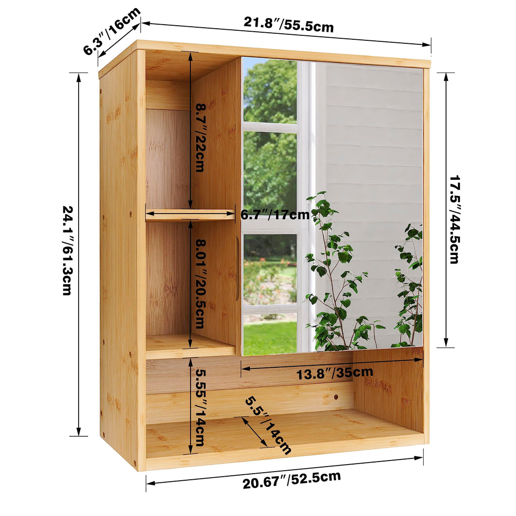 SMIBUY Bamboo Bathroom Mirror Cabinet | Wall Mounted Medicine Storage