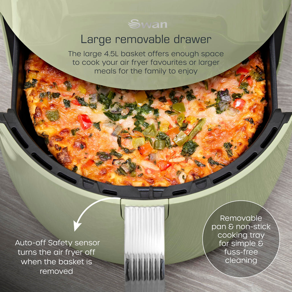 Swan Retro Digital Air Fryer – 4.5L 1500W with 8 Pre-Sets, Green