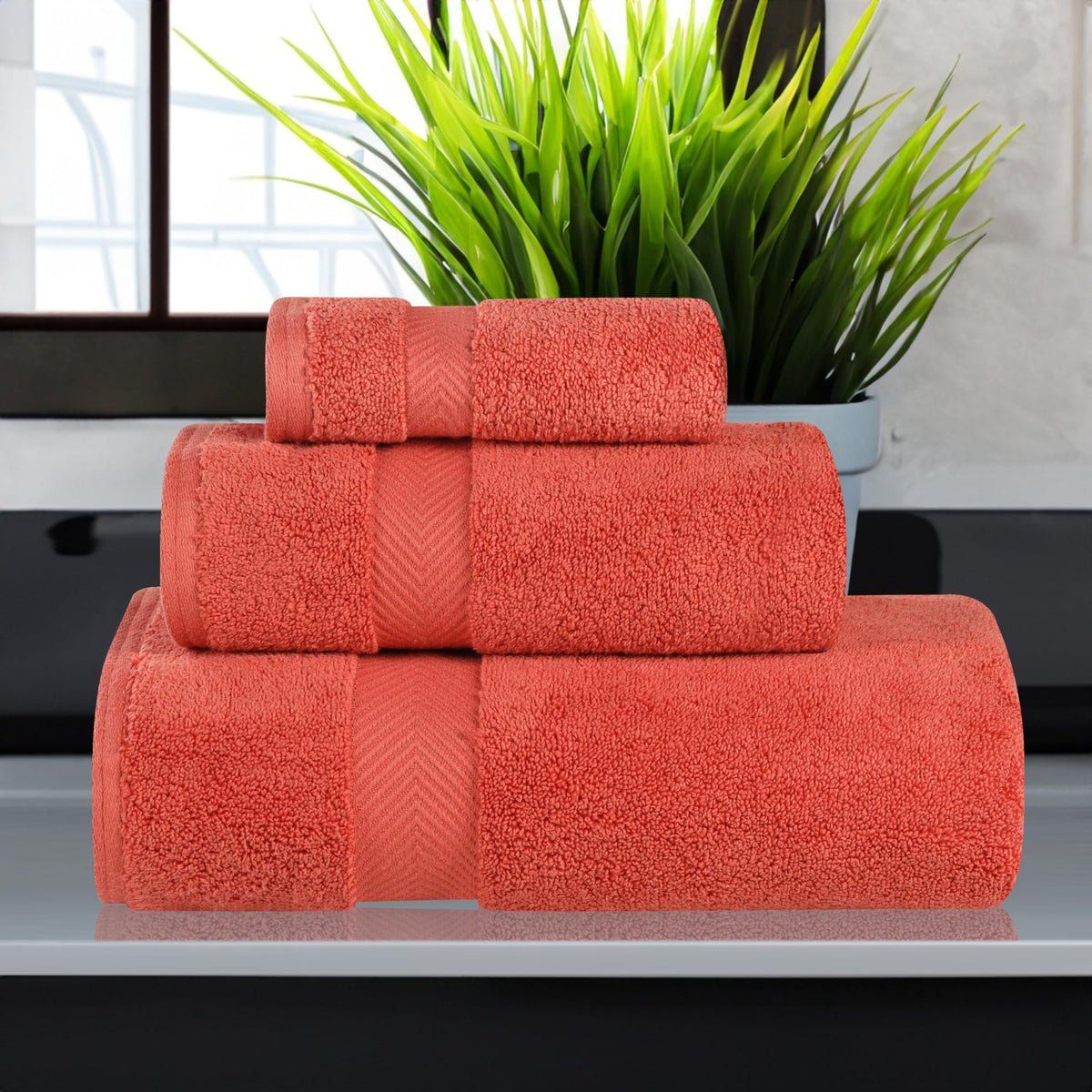 Superior Collection 100% Zero Twist Cotton Super Soft and Absorbent 3-Piece Towel Set, Brick - image 2