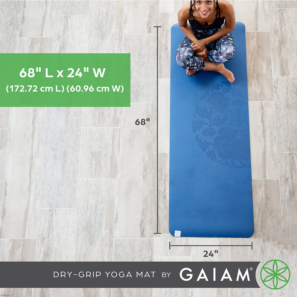 Gaiam Dry-Grip Yoga Mat – 6mm Non-Slip Moisture-Wicking Mat, Purple