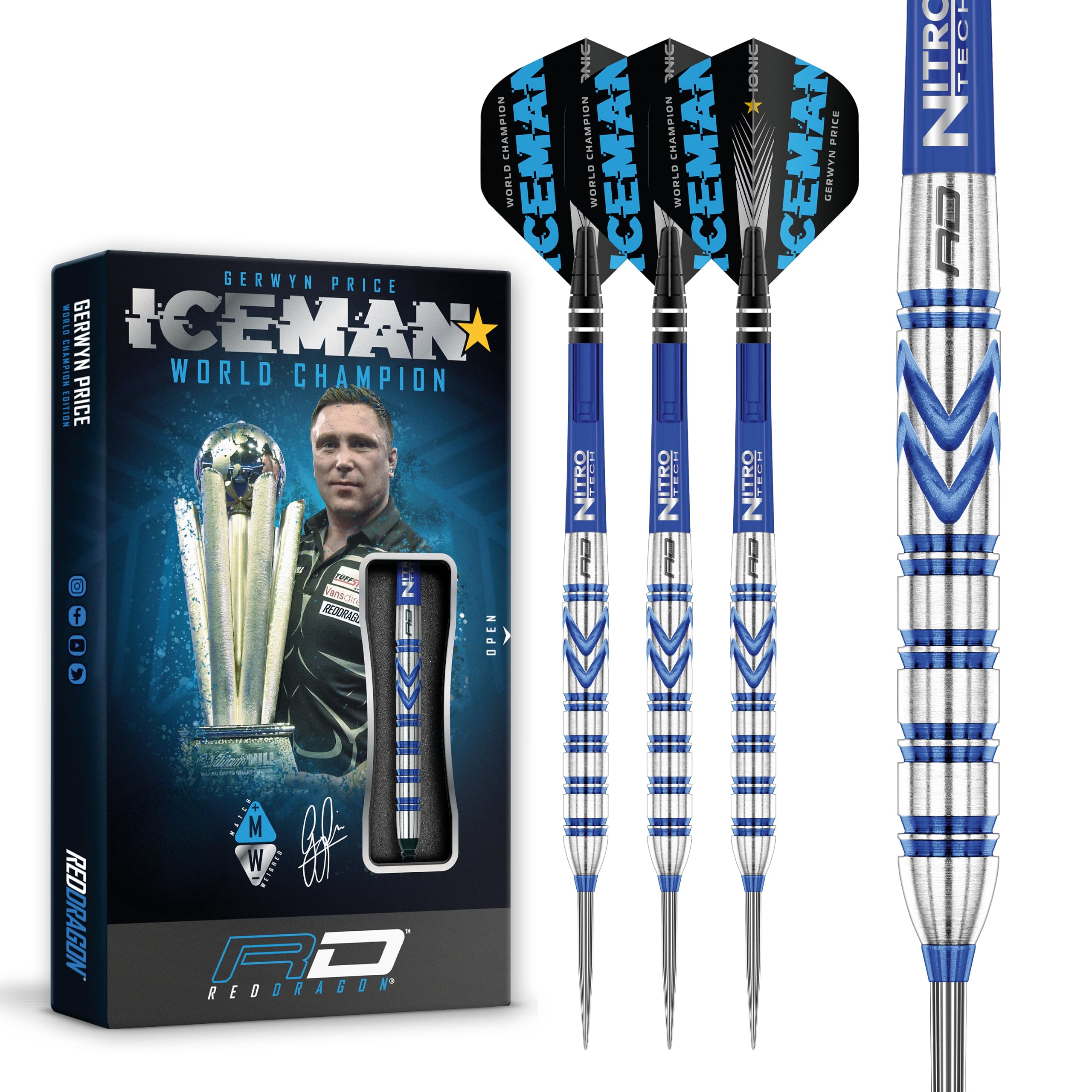 Red Dragon Gerwyn Price Iceman Originals 24g Tungsten Steel Darts Set