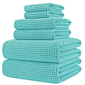 Polyte Microfiber Bath Towel Set - 6 Piece Quick Dry Waffle Weave, Aqua