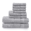 Welhome 100% Cotton 8-Piece Towel Set | Quick Dry & Absorbent – Silver