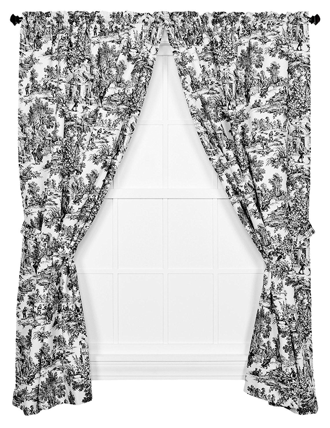 Ellis Curtain Victoria Park Toile 100% Cotton Window Panel Pair - Black