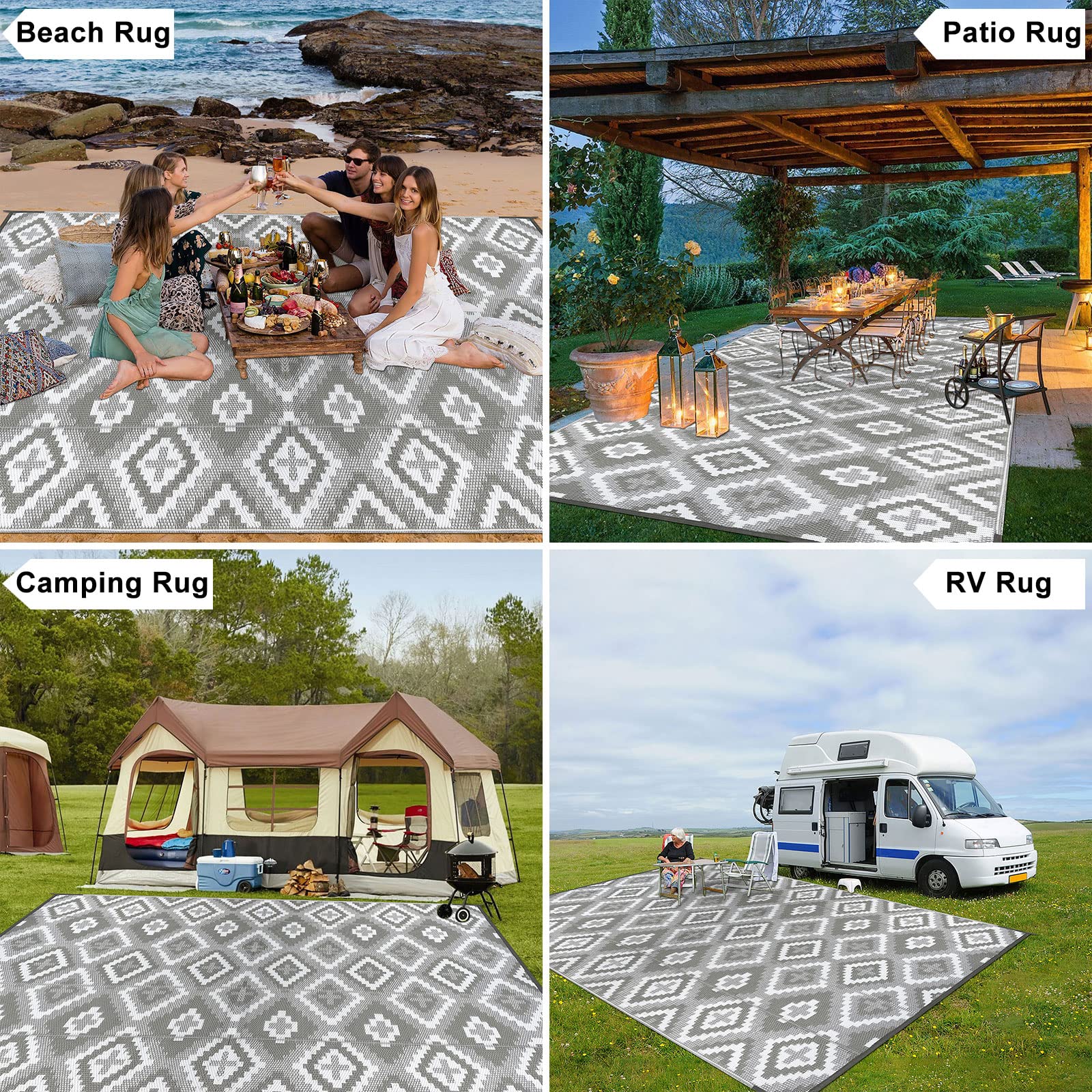Enyhom Reversible Outdoor Rug | 180x270cm Waterproof Plastic Straw Patio Mat