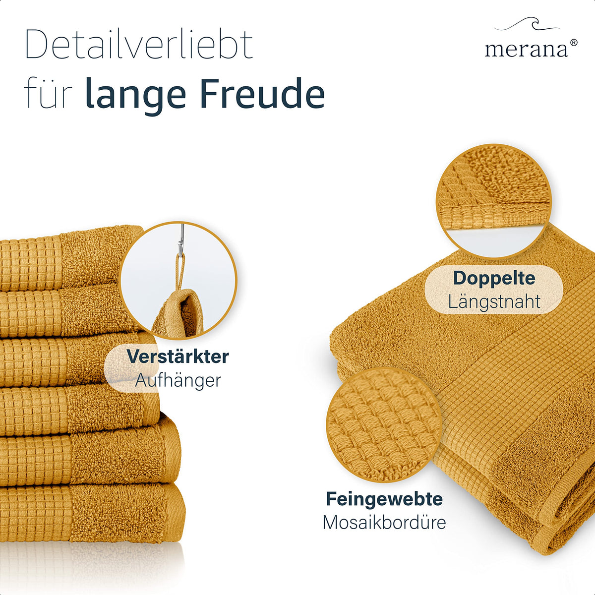 Merana Hand Towel Set, Absorbent, Soft and Lint Terry Towel Quality Made of Heavy Organic Cotton 590 GSM Mango Gold, 2 x Bath Towels 70 x 140 cm - image 3