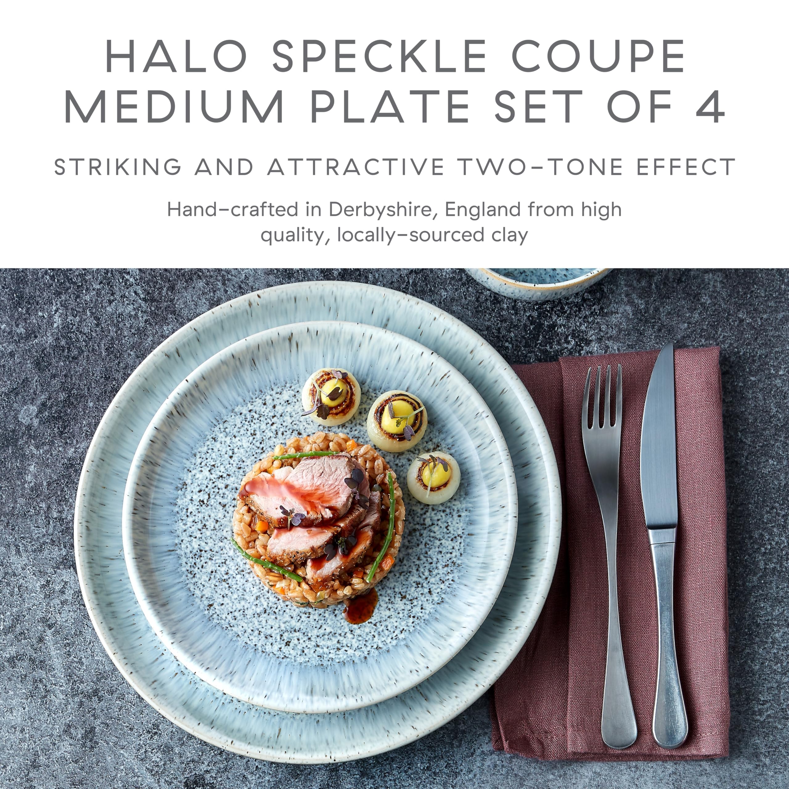 Denby Halo Speckle Medium Plates - Set of 4 Grey Ceramic Stoneware 21cm