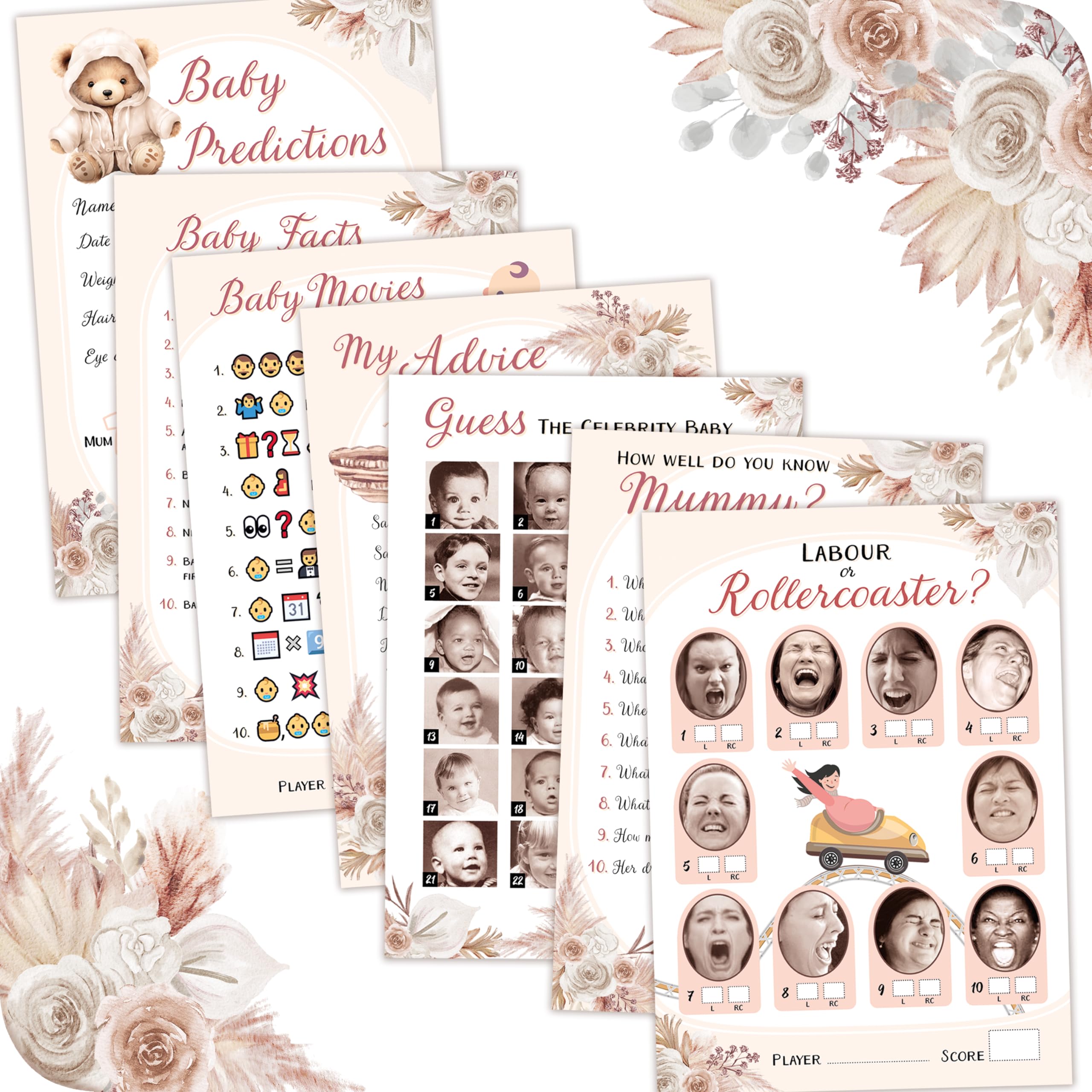 Jolof Store Baby Shower Games - 7 Party Activities for 12 Guests, Teddy