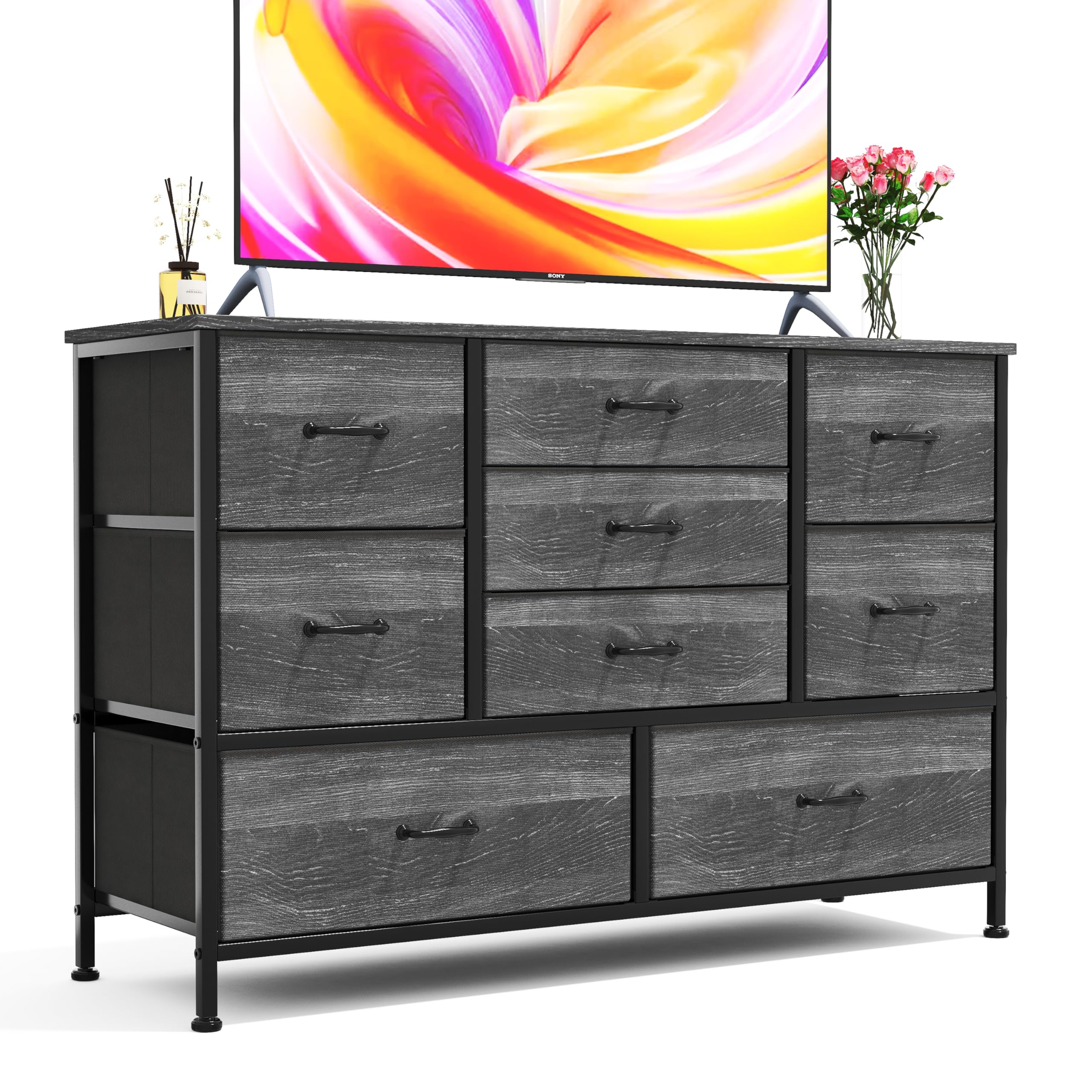 CAIYUN 9-Drawer Bedroom Dresser | Fabric Storage Chest with Wood Top