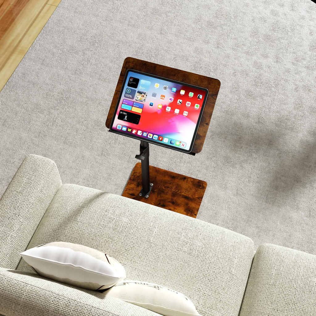 YUHFERA Sofa Armrest Tray Table – 360° Swivel Height Adjustable C-Table